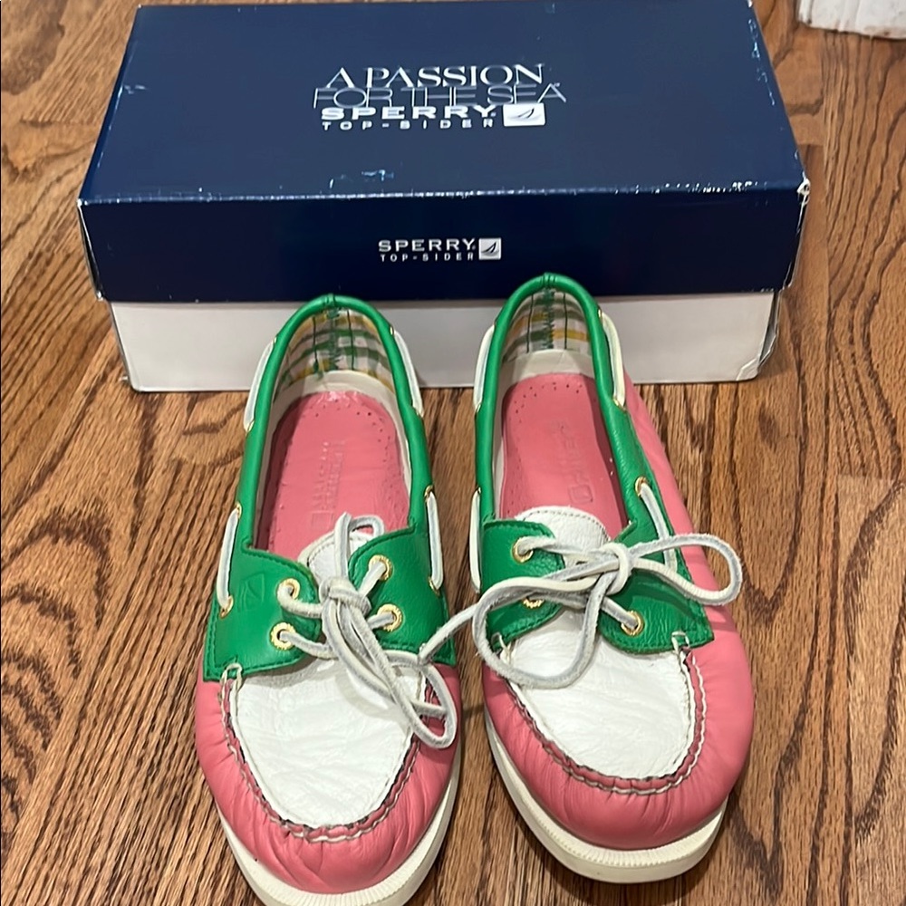 Sperry Pink and Green Flats Classic Style